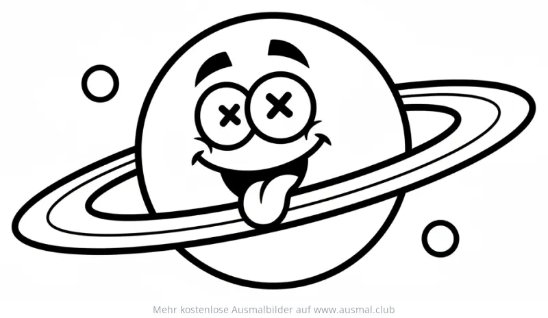 Saturn Ausmalbild mit Gesicht und Ringen
