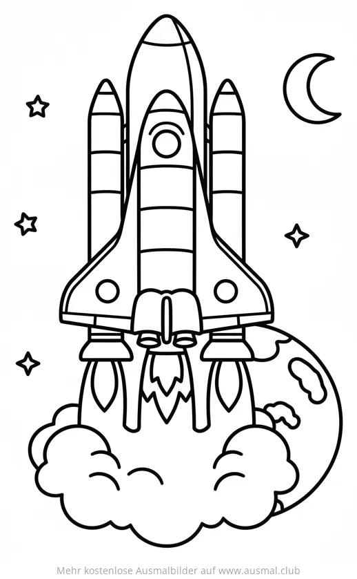 Space Shuttle Ausmalbild beim Start ins Weltall