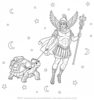 Merkur mit Schildkröte Ausmalbild in den Sternen