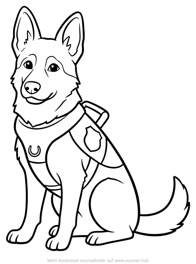 Polizeihund Ausmalbild mit Uniform