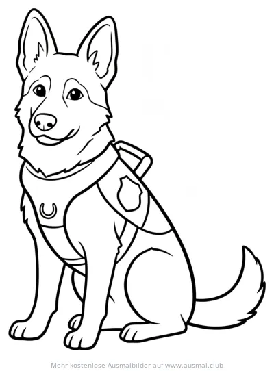 Polizeihund Ausmalbild mit Uniform
