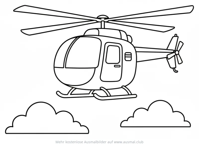 Polizei Hubschrauber Ausmalbild mit Wolken