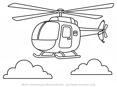 Polizei Hubschrauber Ausmalbild mit Wolken
