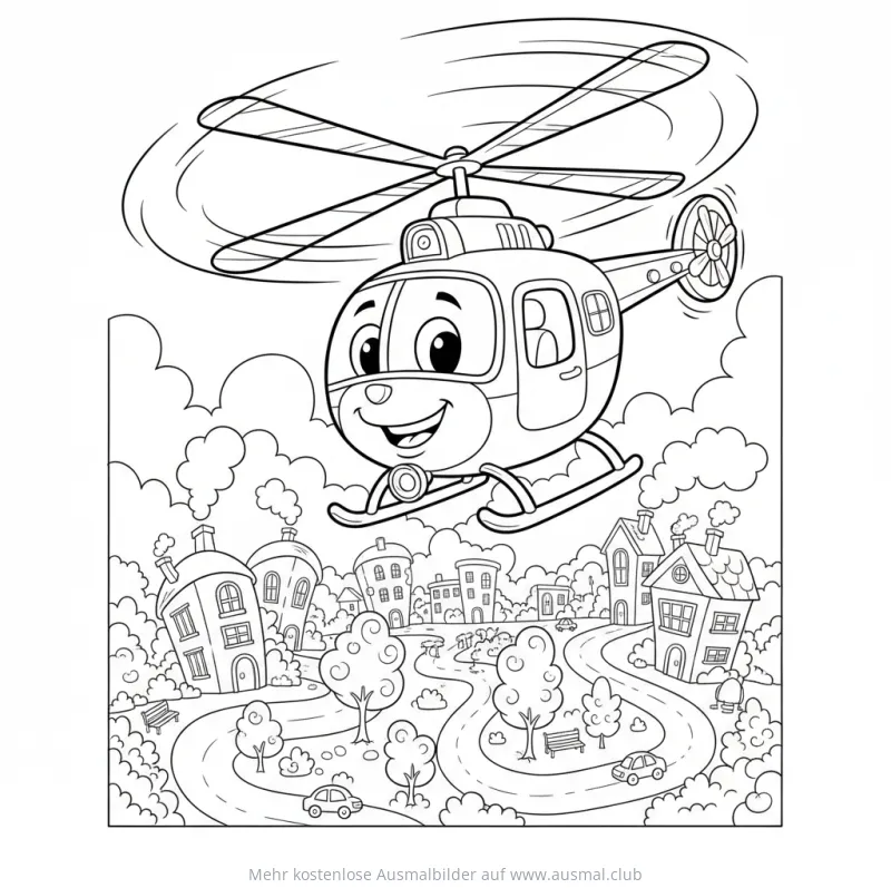Polizei Hubschrauber Ausmalbild über Stadt
