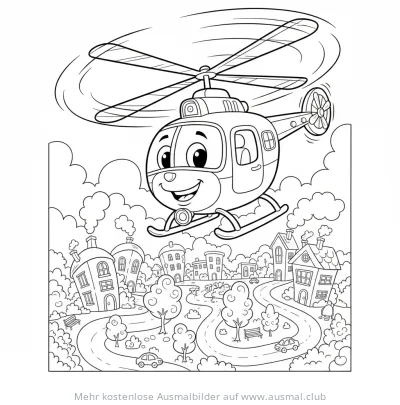 Polizei Hubschrauber Ausmalbild über Stadt
