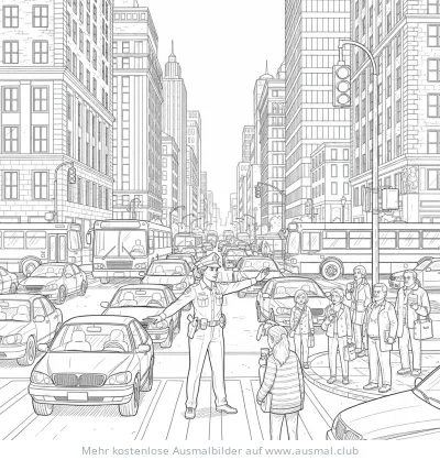 Polizistin regelt Verkehr auf Zebrastreifen Ausmalbild