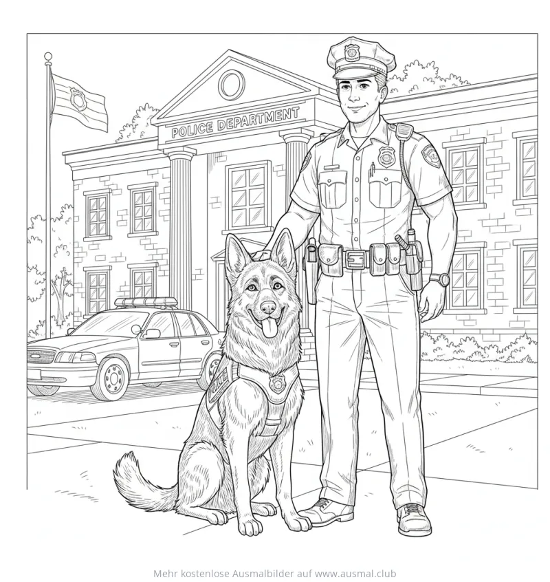 Polizist mit Polizeihund Ausmalbild