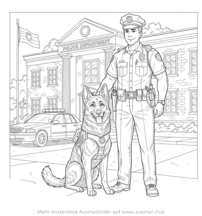 Polizist mit Polizeihund Ausmalbild