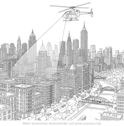 Polizei Hubschrauber über Stadt Ausmalbild