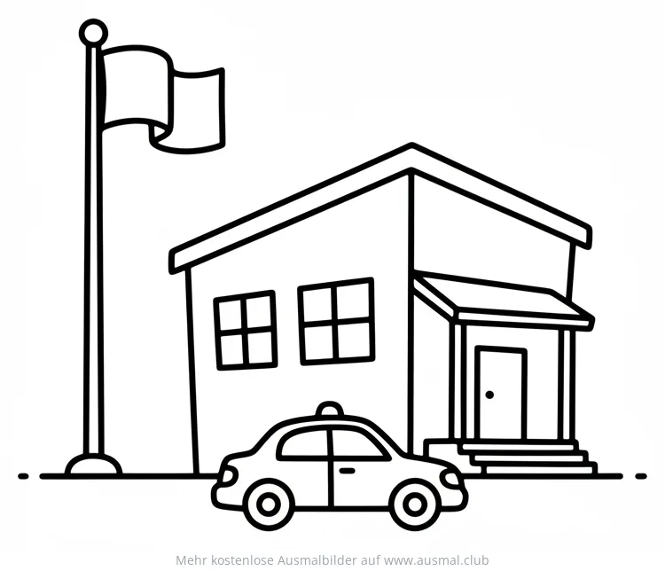 Polizeistation mit Polizeiauto Ausmalbild