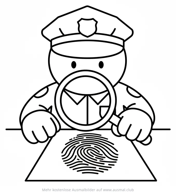 Polizist untersucht Fingerabdruck mit Lupe Ausmalbild