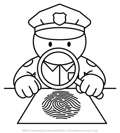 Polizist untersucht Fingerabdruck mit Lupe Ausmalbild