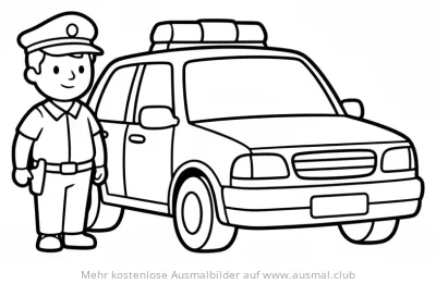 Parkendes Polizeiauto und Polizist Ausmalbild