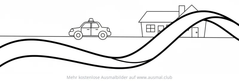 Polizei Auto mit Absperrband vor einem Haus Ausmalbild