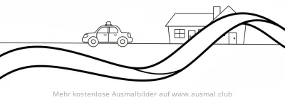 Polizei Auto mit Absperrband vor einem Haus Ausmalbild
