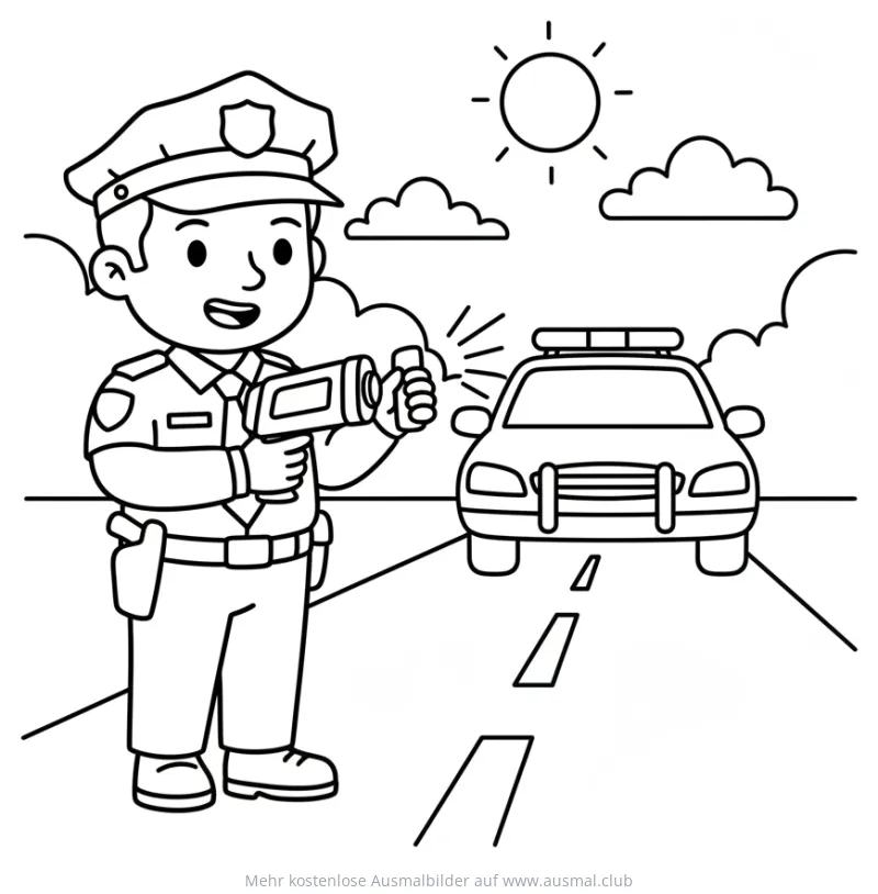Polizist bei Geschwindigkeitskontrolle Ausmalbild