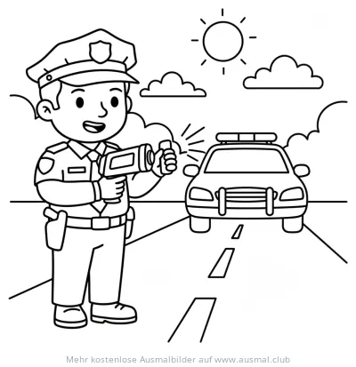 Polizist bei Geschwindigkeitskontrolle Ausmalbild
