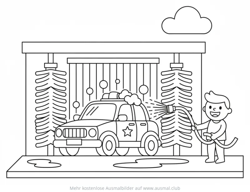 Polizeiauto in der Waschanlage Ausmalbild
