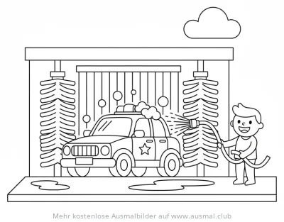 Polizeiauto in der Waschanlage Ausmalbild