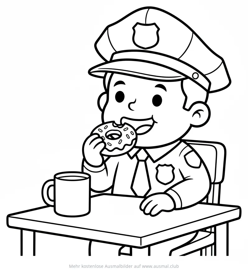 Polizist isst Donut Ausmalbild