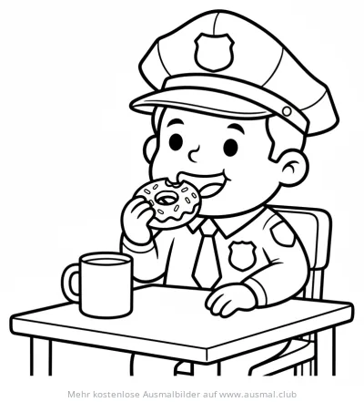 Polizist isst Donut Ausmalbild