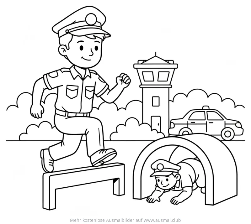 Polizeianwärter Ausmalbild bei Hindernisparcours