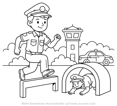 Polizeianwärter Ausmalbild bei Hindernisparcours