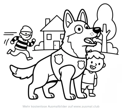 Polizeihund beschützt Jungen vor Dieb Ausmalbild