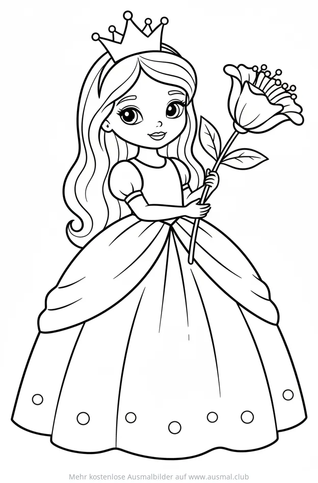 Prinzessin hält Blume Ausmalbild