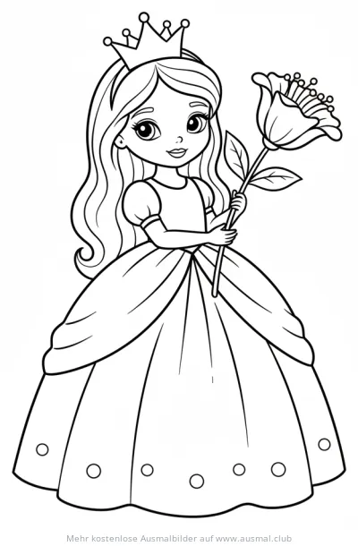 Prinzessin hält Blume Ausmalbild