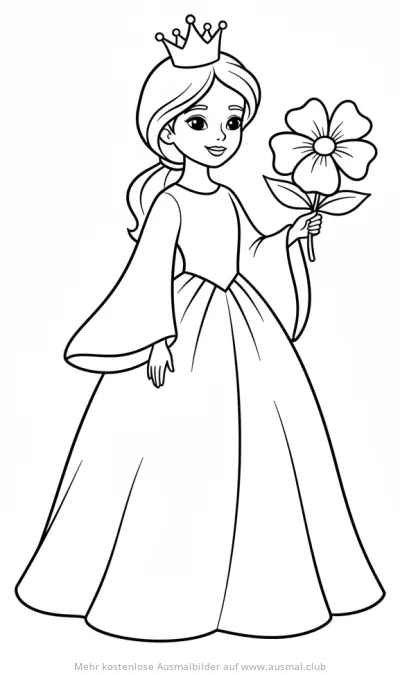 Prinzessin mit Krone und Blume Ausmalbild