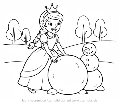 Prinzessin baut Schneemann Ausmalbild