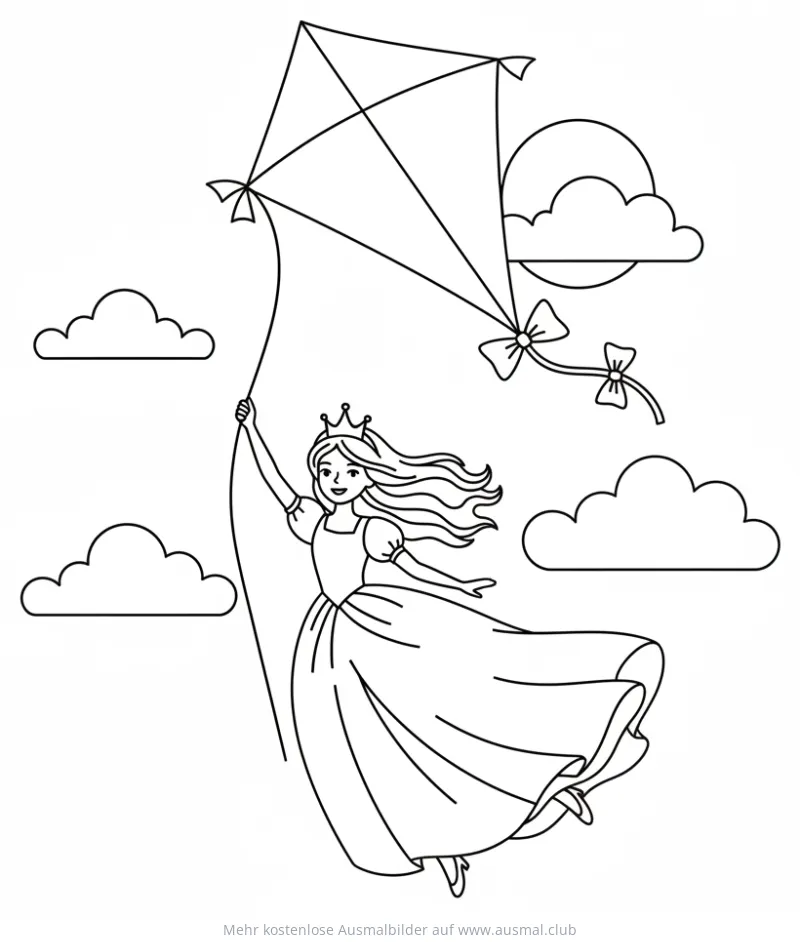 Prinzessin lässt Drachen steigen Ausmalbild