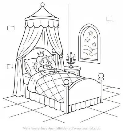 Schlafende Prinzessin im Himmelbett Ausmalbild
