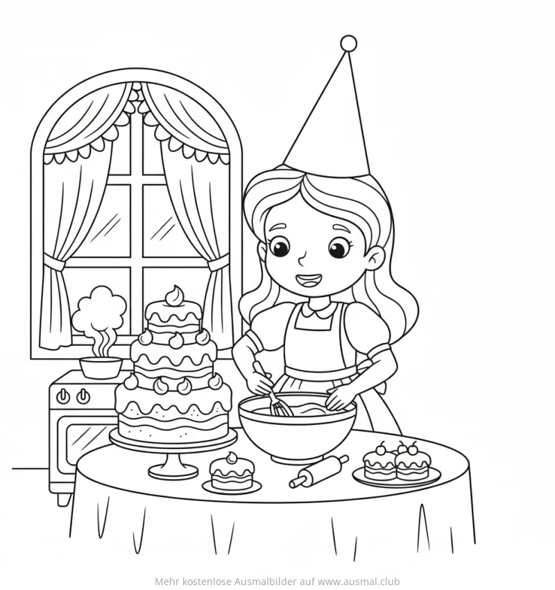 Prinzessin backt Kuchen Ausmalbild