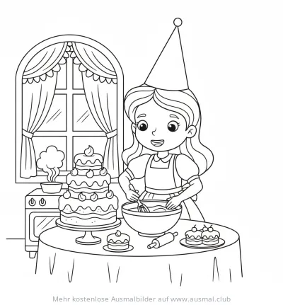 Prinzessin backt Kuchen Ausmalbild