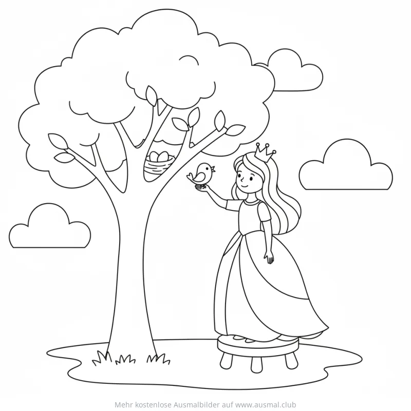 Prinzessin rettet Vogel Ausmalbild