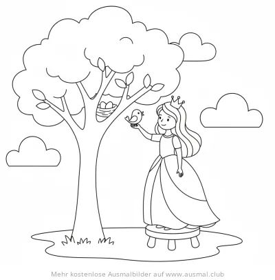 Prinzessin rettet Vogel Ausmalbild