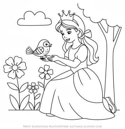 Prinzessin hält Vogel Ausmalbild
