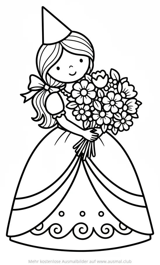 Prinzessin mit Blumenstrauß Ausmalbild