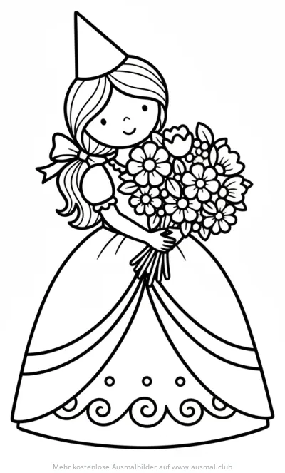 Prinzessin mit Blumenstrauß Ausmalbild