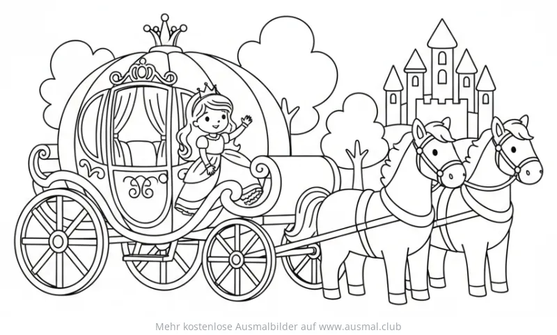 Prinzessin in Kutsche mit Schloss Ausmalbild