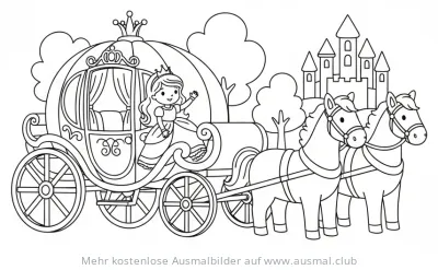 Prinzessin in Kutsche mit Schloss Ausmalbild