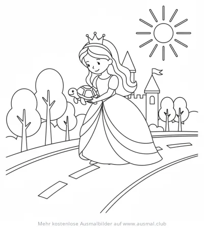 Prinzessin hält Schildkröte Ausmalbild