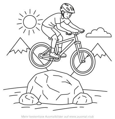 Mountainbike Sprung über Stein Ausmalbild