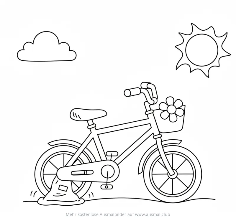 Fahrrad mit Platten Reifen Ausmalbild
