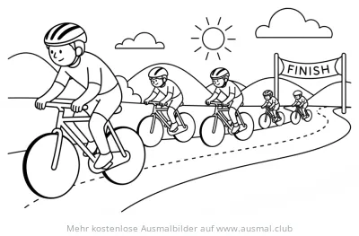 Radrennen Ausmalbild mit mehreren Fahrern auf der Zielgeraden