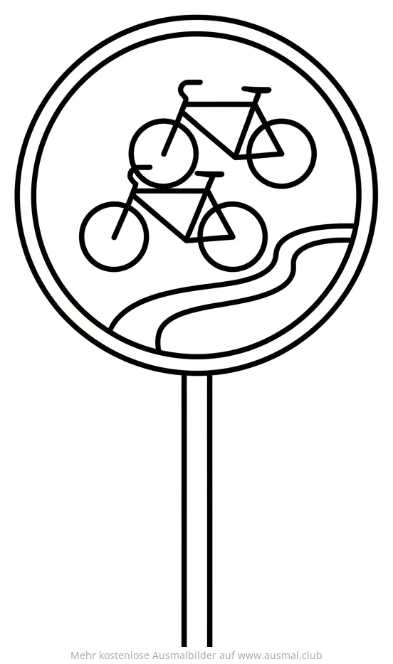 Radweg Schild Ausmalbild mit Fahrrädern