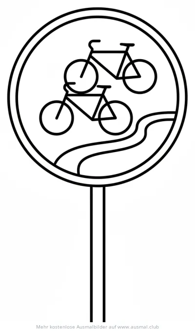 Radweg Schild Ausmalbild mit Fahrrädern