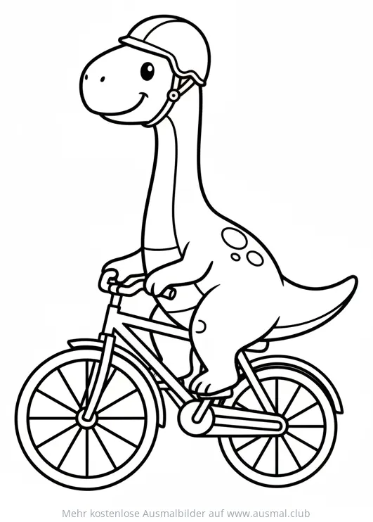 Dino mit Fahrradhelm auf einem Fahrrad Ausmalbild